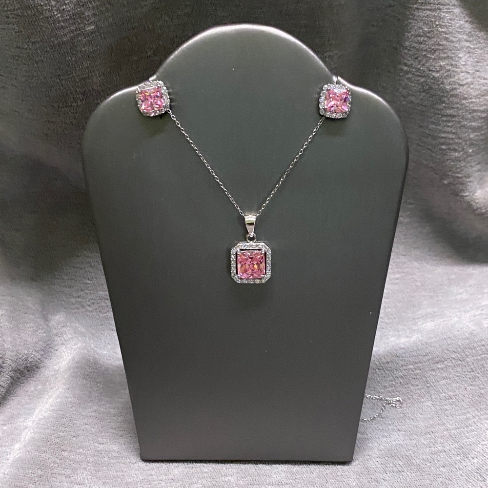 Elegant Sterling Silver Pink and Silver Jewelry Set